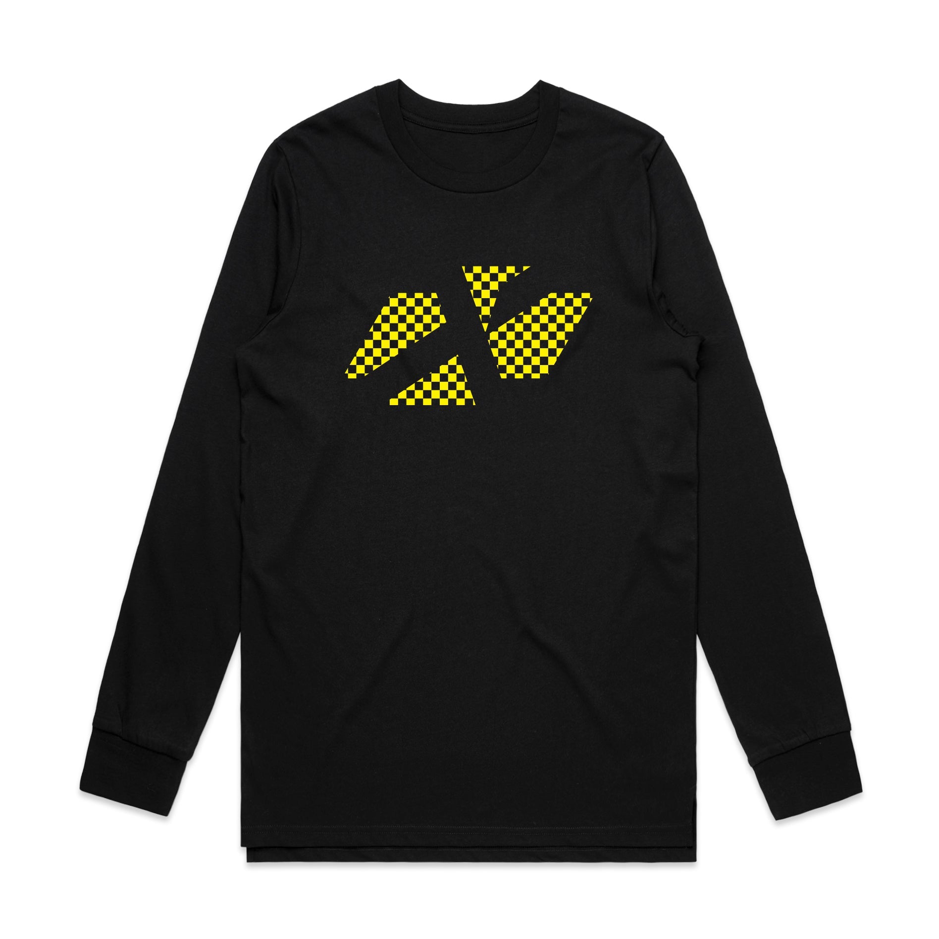 ADULT CROSS ICON CHEQUERED YELLOW LS TEE