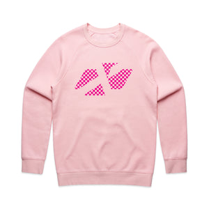 ADULT CROSS ICON CHEQUERED PINK CREW