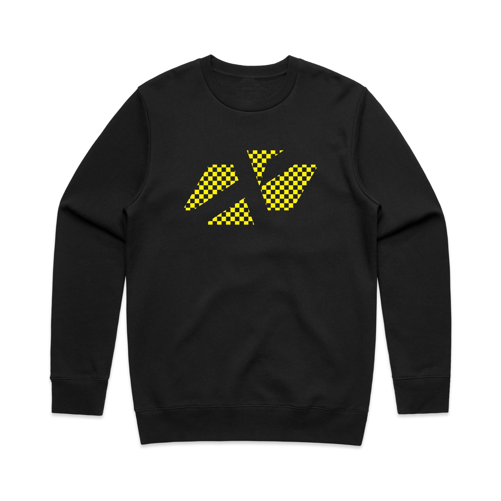 ADULT CROSS ICON CHEQUERED YELLOW CREW