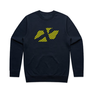 ADULT CROSS ICON CHEQUERED YELLOW CREW