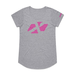 ADULT CROSS ICON CHEQUERED PINK SCOOP TEE