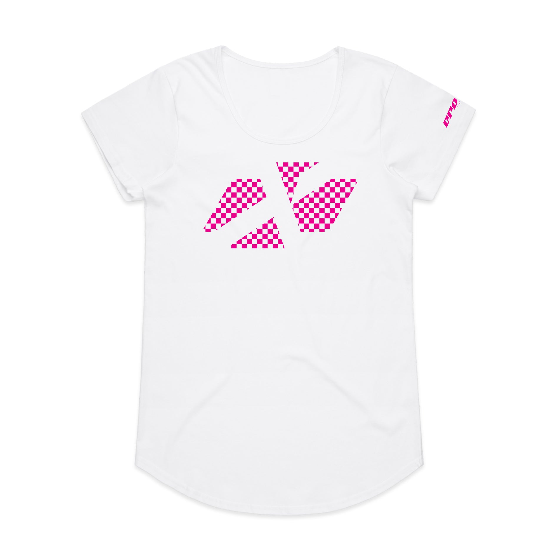 ADULT CROSS ICON CHEQUERED PINK SCOOP TEE