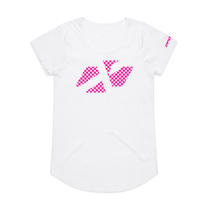 ADULT CROSS ICON CHEQUERED PINK SCOOP TEE