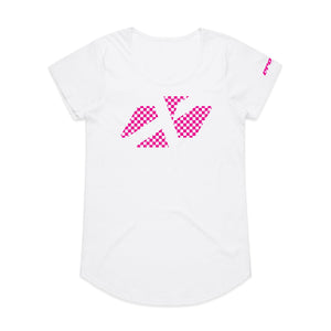ADULT CROSS ICON CHEQUERED PINK SCOOP TEE